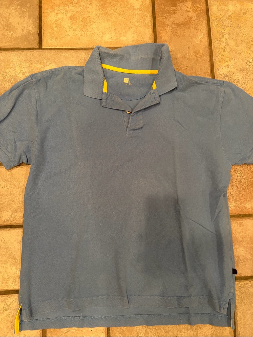 GAP Men's Light Blue Polo with Yellow Neck Trim